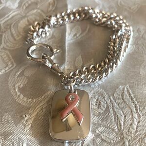 Silvertone Double Chain Breast Cancer Survivor Bracelet
